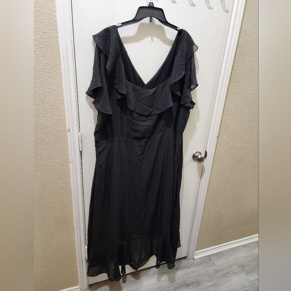 Avenue‎ black ruffled romance plain dress plus size 28 new - Picture 2 of 9
